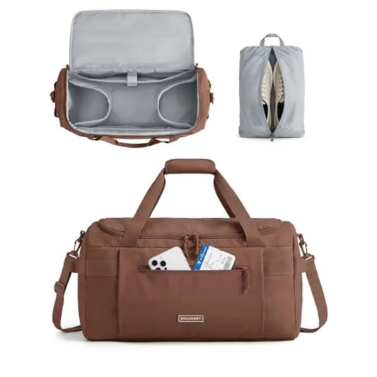Travel Duffel Bags with Dividers, 32L Gym Duffle Bag with Laptop Compartment, Carry On Weekender Overnight Bag, Shoe Bag, PVC W