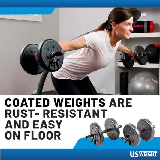 US Weight 105 Pound Barbell Weight Set for Home Gym| Adjustable Weight Set with Two Dumbbell Bars and Full 6 Ft Bar, Black