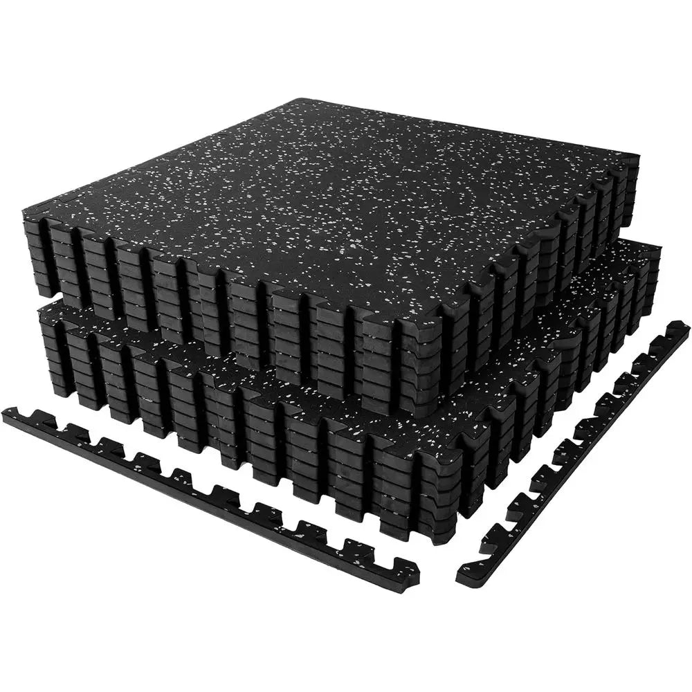 Thick Rubber Puzzle Mats for Gym Flooring, Home Workout, 12-Pack 48 Sq Ft, Black/Grey EVA Foam Tiles