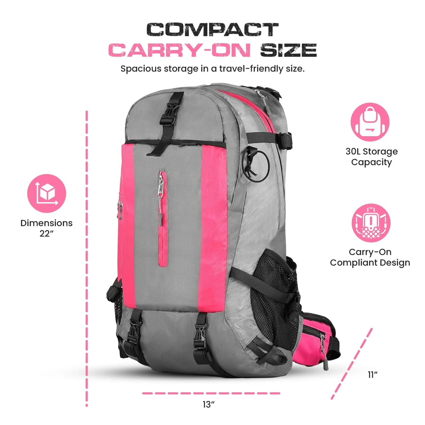 30L Internal Frame Hiking Backpack With Rain Cover Laptop Sleeve Hydration Compatible