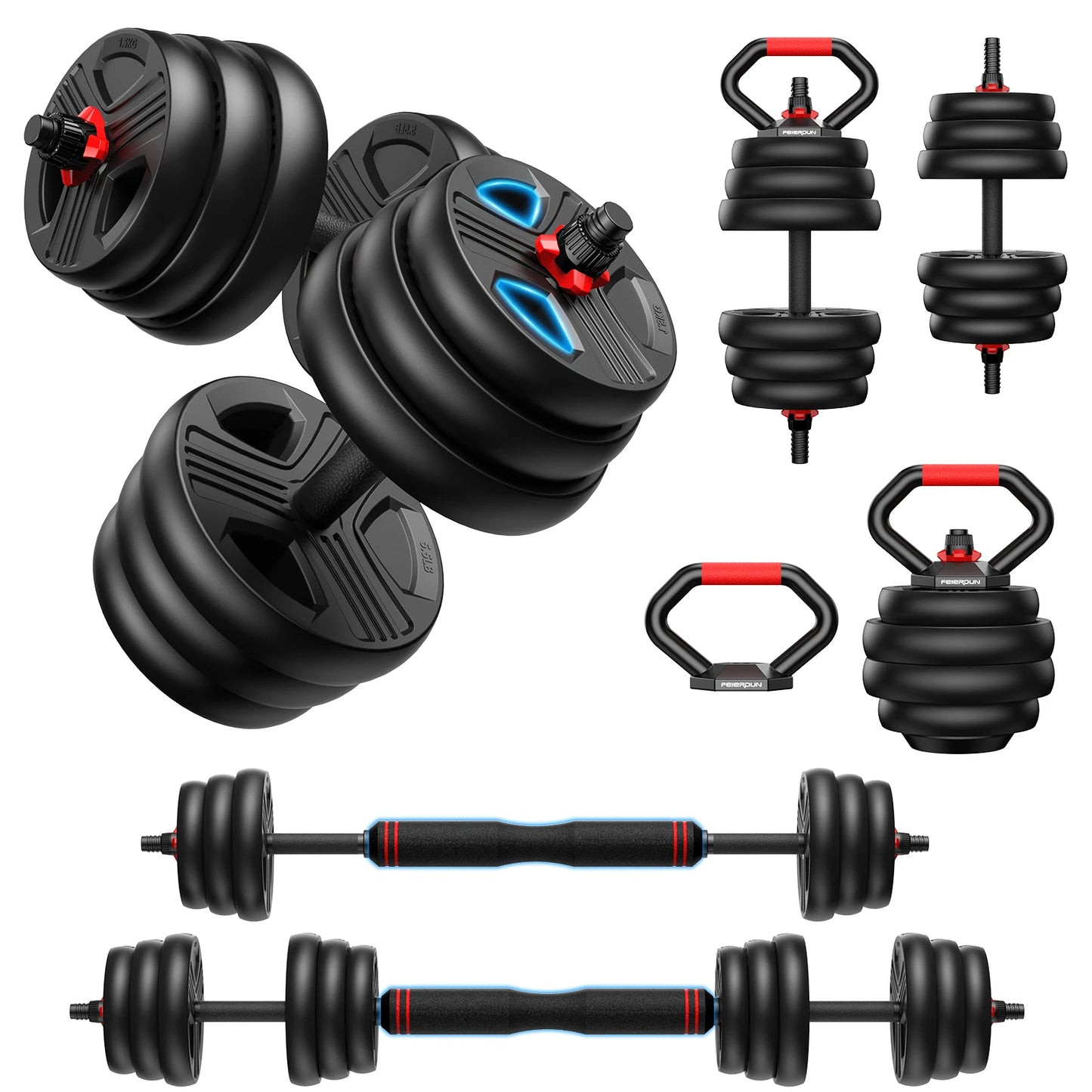FED Fitness Adjustable 5 In 1 Free Weights Set Dumbbells