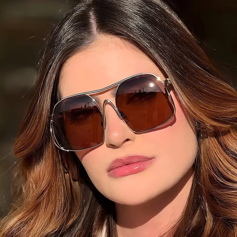 Fashion Polygon Oversized Sunglasses Women Luxury Brand Metal Sun Glasses Personality Outdoor Retro Eyeglassess Uv400 Men
