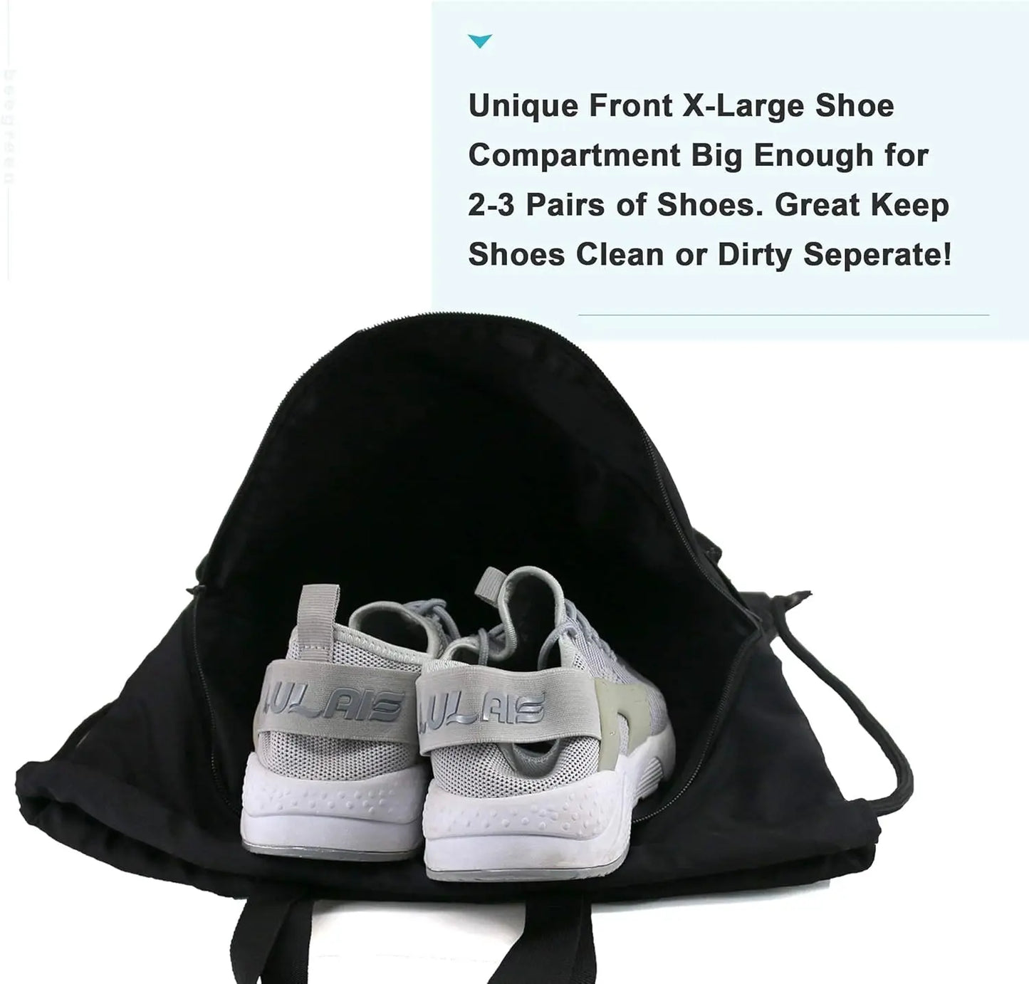 Drawstring Backpack with Shoe Compartment X-Large Black Gym Sports Cinch Bag