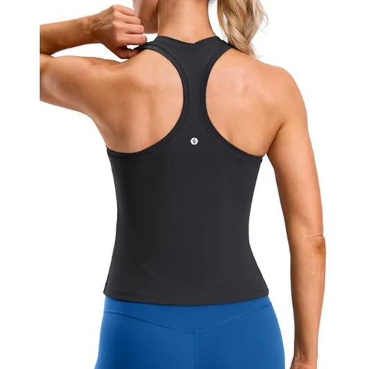 SANTINY Workout Tank Tops for Women Racerback Yoga Gym Tennis Running Athletic Tops Scoop Neck Tight Sleeveless Shirts