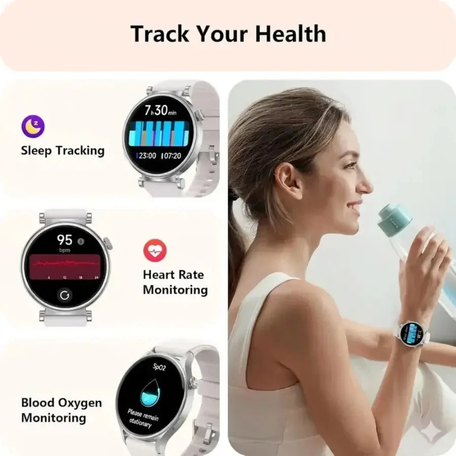 Smart Watch for Women, Fitness Tracker & Activity Tracker with Bluetooth Calls (Answer/Make), 1.8' HD/AMOLED Smartwatch for IOS/Android, 100+ Sport Modes, IP67 Waterproof, Heart Rate/SpO2/Sleep Monitor, 7 Bands