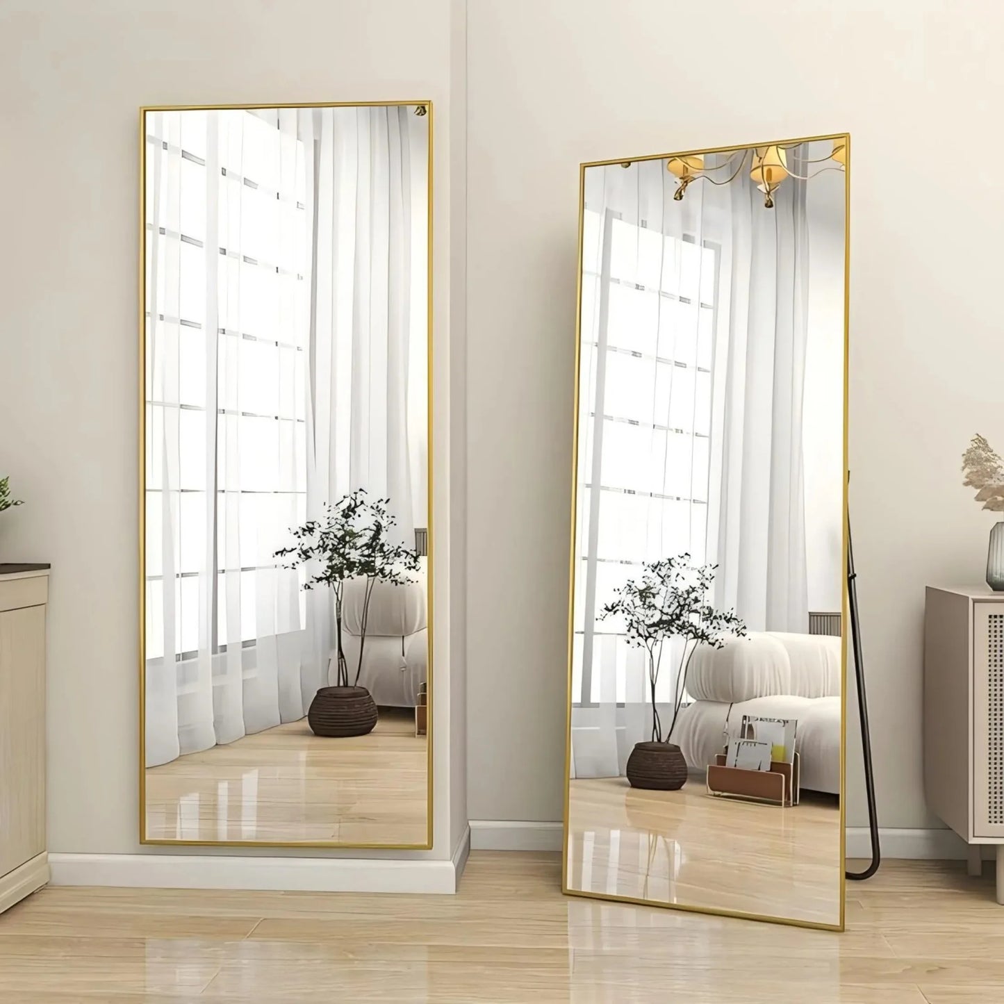 56"x21.2" Full Length Floor Mirror Rectangular Freestanding Leaning Wall-Mounted Mirror, Gold