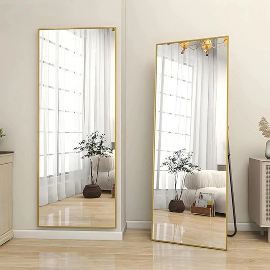 56"x21.2" Full Length Floor Mirror Rectangular Freestanding Leaning Wall-Mounted Mirror, Gold