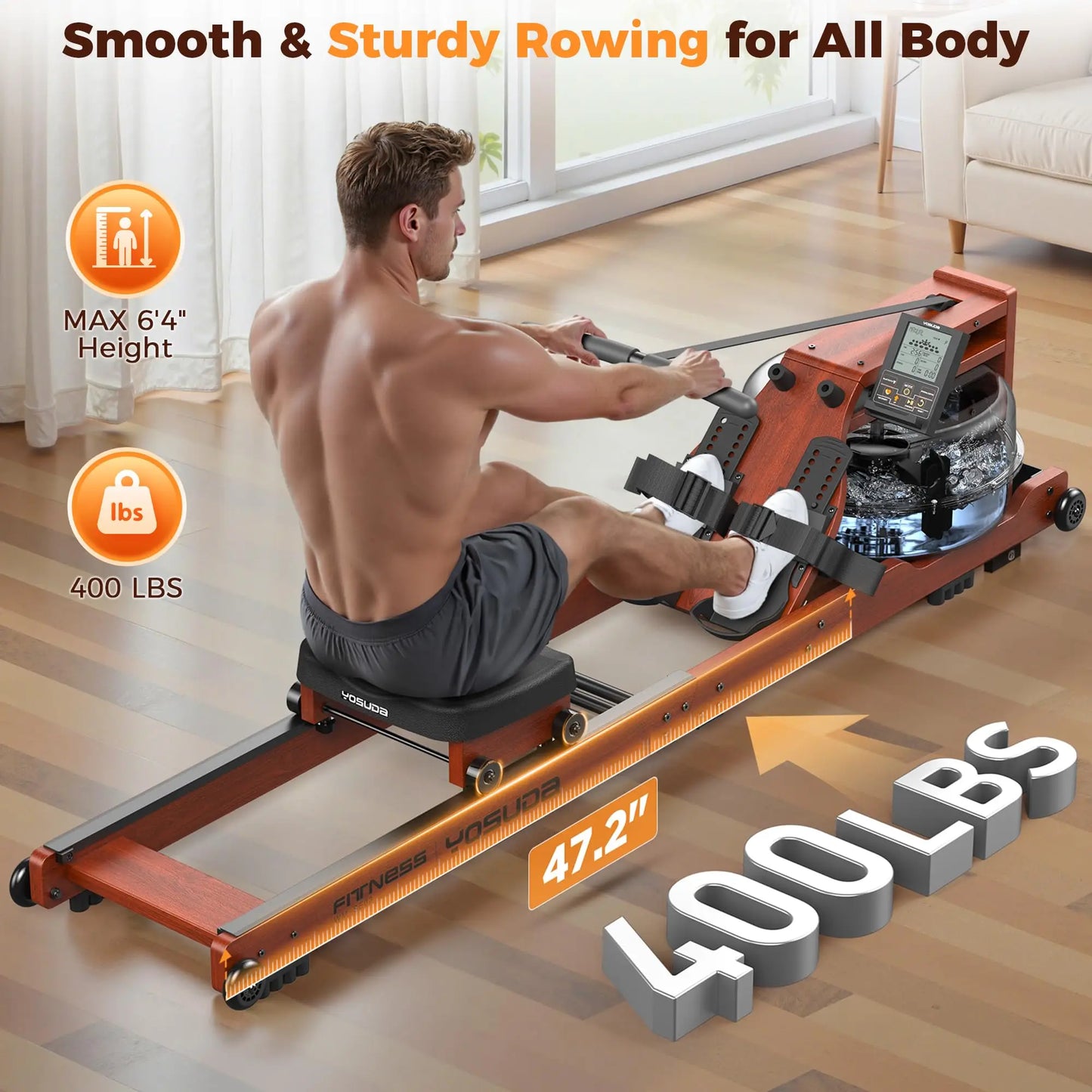 YOSUDA Water Rowing Machines for Home Use- Foldable Rower Machine 400LBS Weight Capacity with Dedicated Monitor & Bluetooth APP