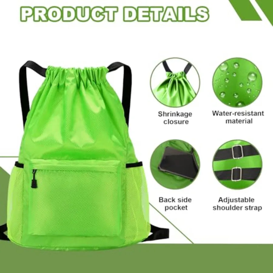 Tygelluis Drawstring Backpack, Waterproof Gym Bag with Water Bottle Pocket for Women Men, Pull String Sport Bag for Swim, Socce
