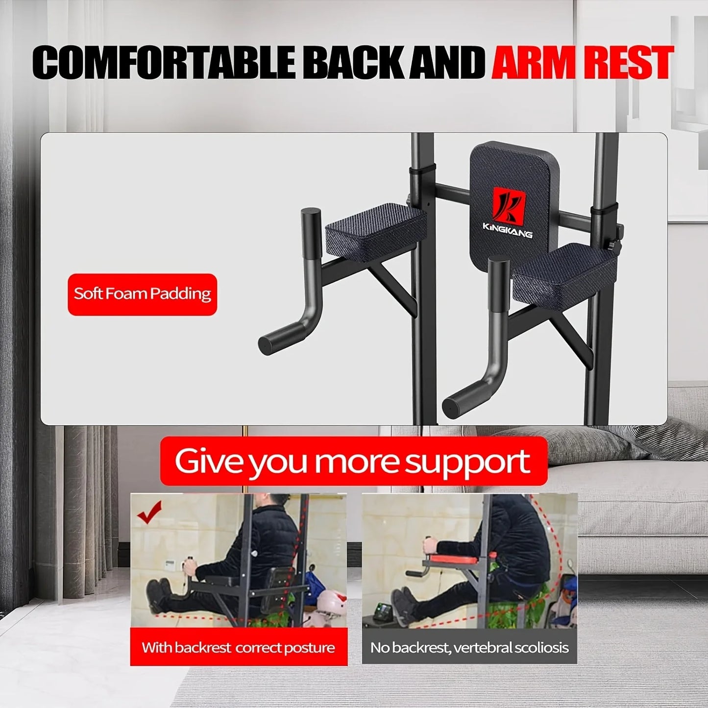 Djustable Height Power Tower Dip Station, Multi-Functional Strength Training Fitness Workout Station, Pull Up Bar Station For Home Gym