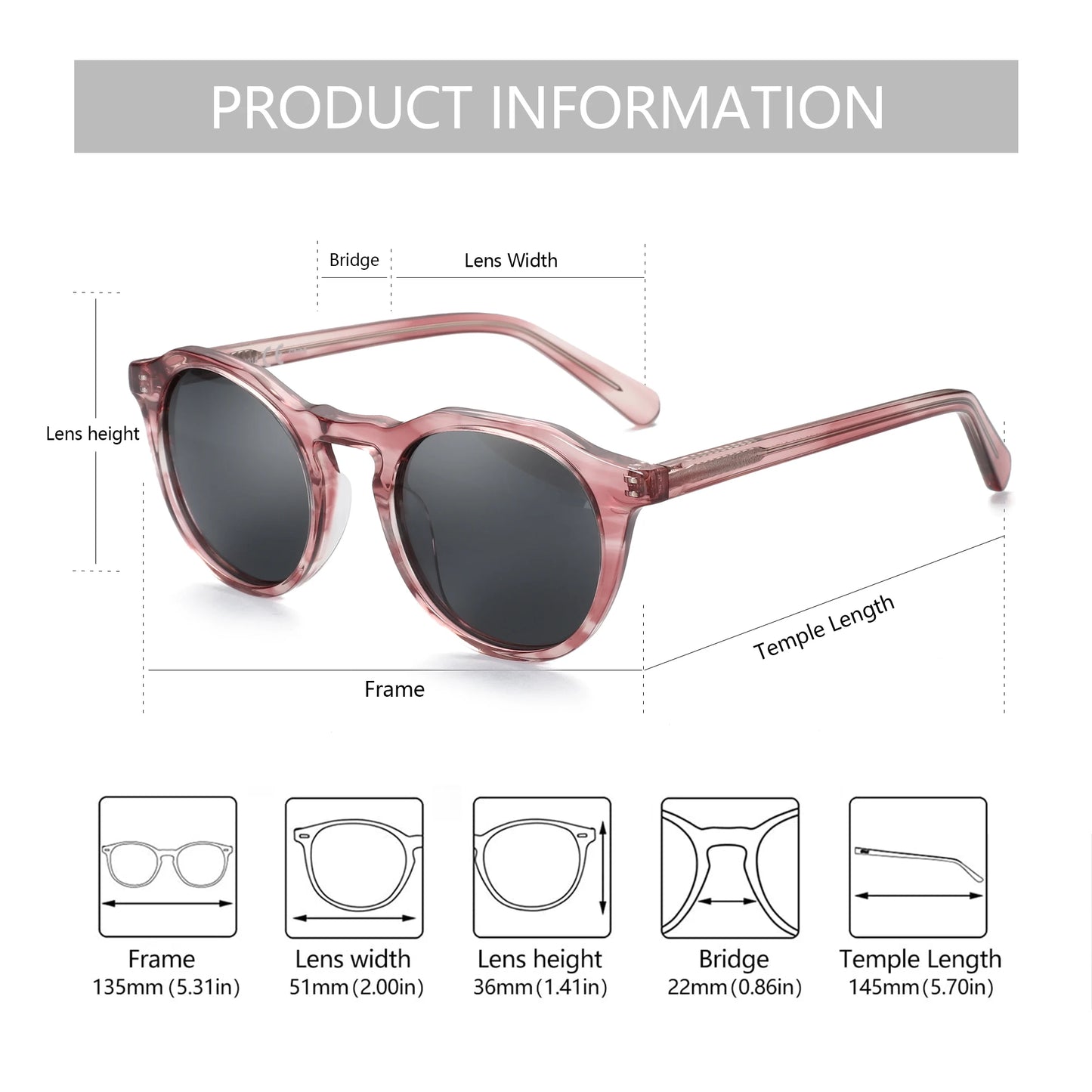 ZENOTTIC Fashion Acetate Polarized Sunglasses Round Vintage  Shade UV400 New Men/Women Retro Sun Glasses 600001S