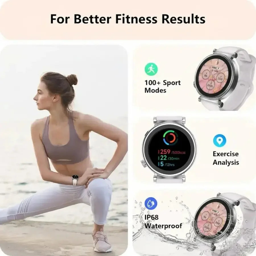 Smart Watch for Women, Fitness Tracker & Activity Tracker with Bluetooth Calls (Answer/Make), 1.8' HD/AMOLED Smartwatch for IOS/Android, 100+ Sport Modes, IP67 Waterproof, Heart Rate/SpO2/Sleep Monitor, 7 Bands