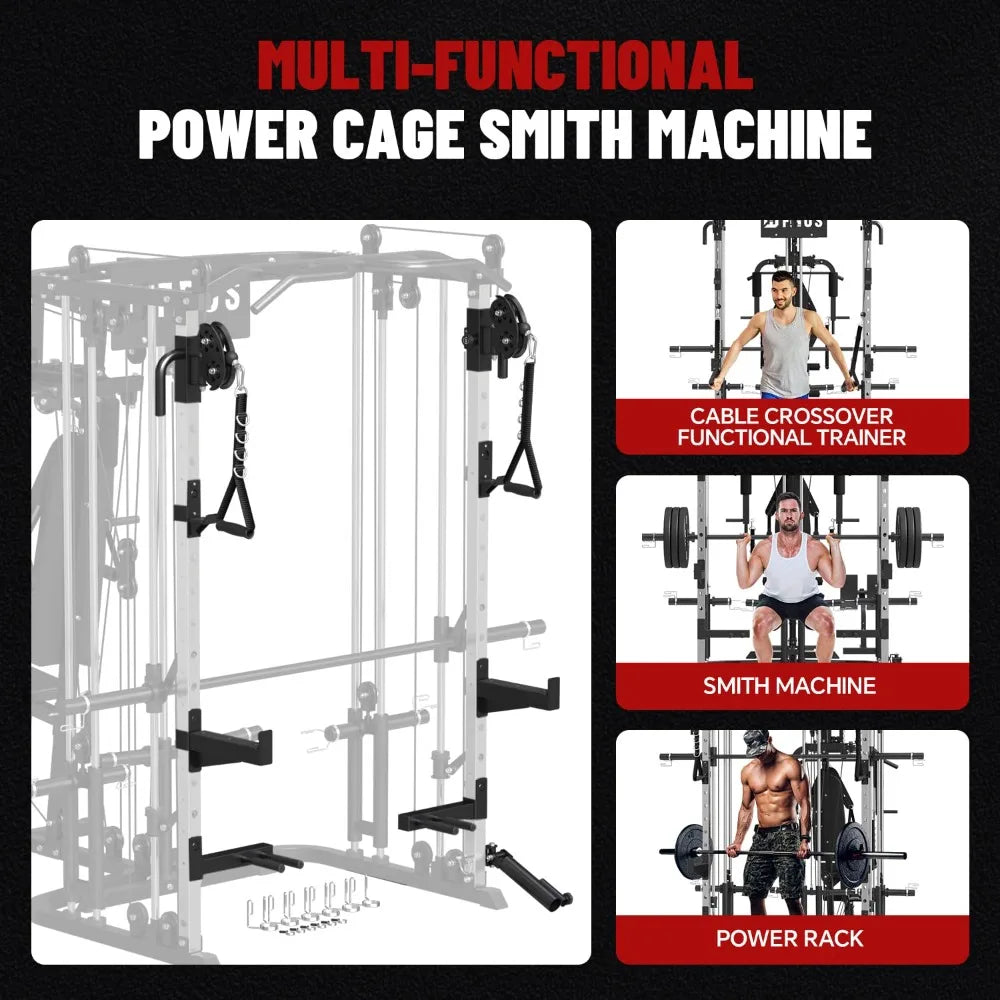 All in One Home Gym System Workout Station, Multi-Function Smithe Machine Power Cage with Cable Crossover System,, Customized