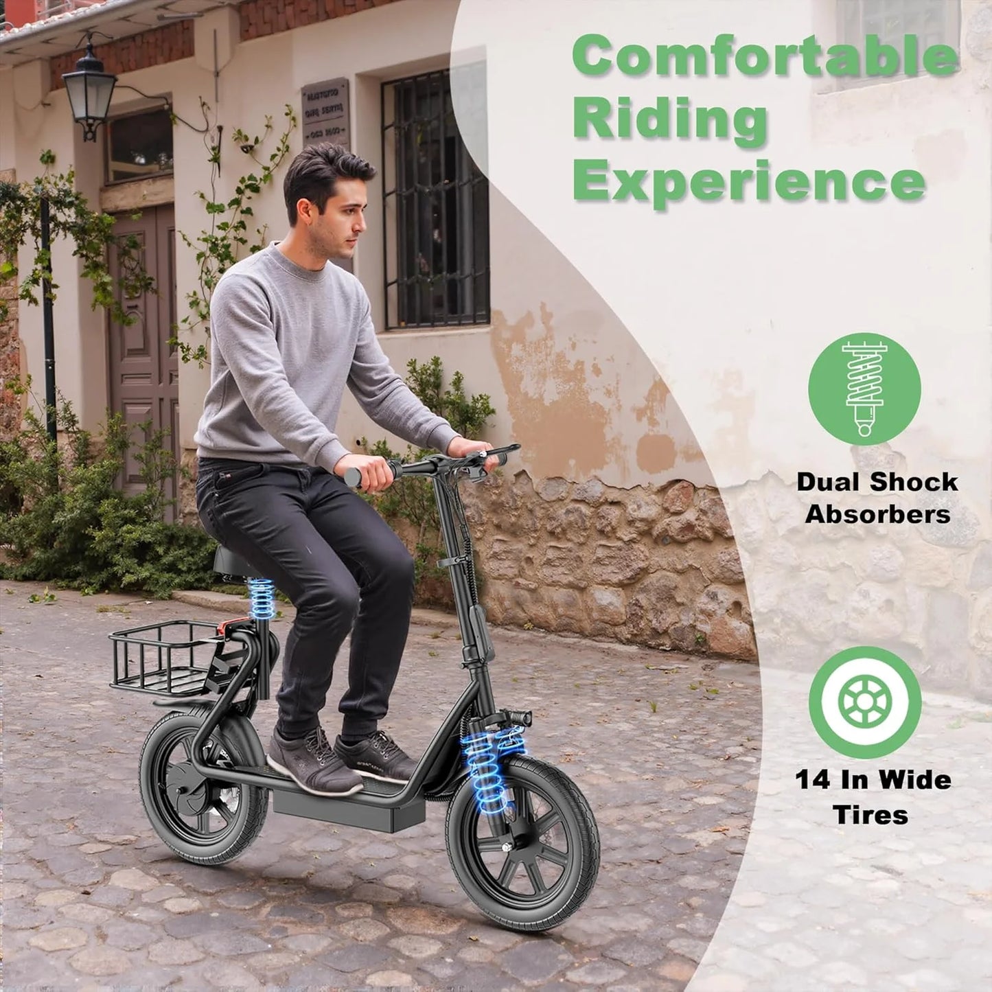 Electric Bicycle With Basket 28 Miles Range Shock Absorption
