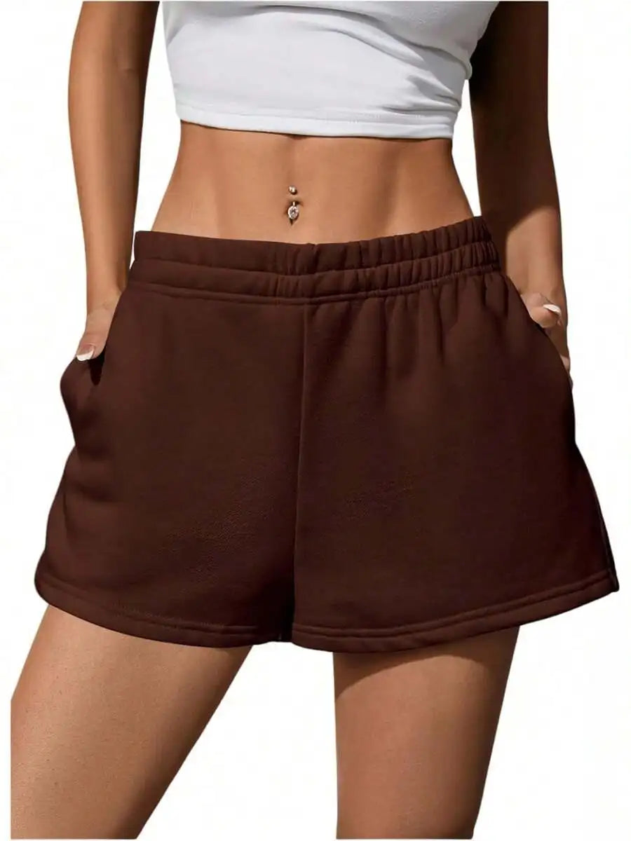Womens High Waist Elastic Sweat Shorts With Pockets Casual Lounge Running Yoga Shorts