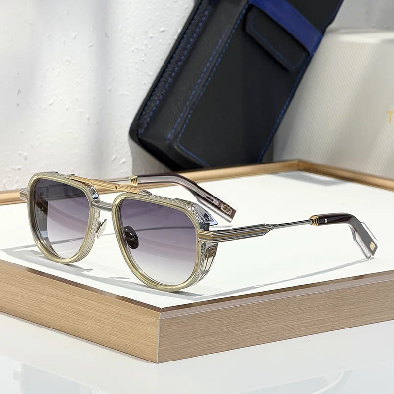 NEVERA Luxury Craft Black Sliver Double Bridge Pilot Sunglasses for Men Original High Street Top Quality Alloy Solar Glasses