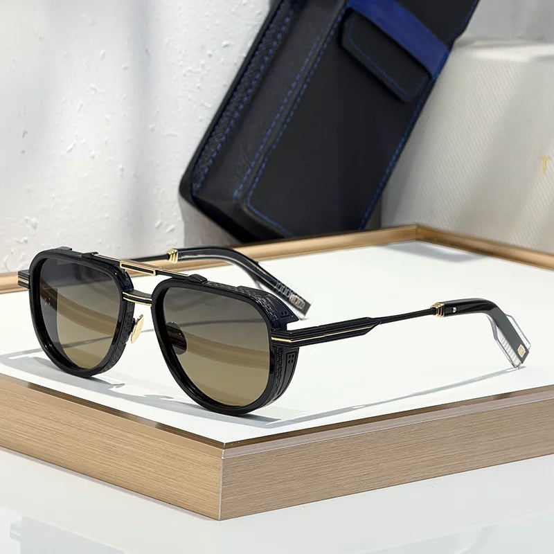 NEVERA Luxury Craft Black Sliver Double Bridge Pilot Sunglasses for Men Original High Street Top Quality Alloy Solar Glasses