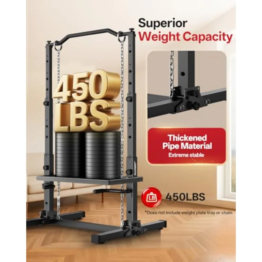 Home gym foldable pull up dip station, steel black, 450LBS stable with adjustable height for strength training