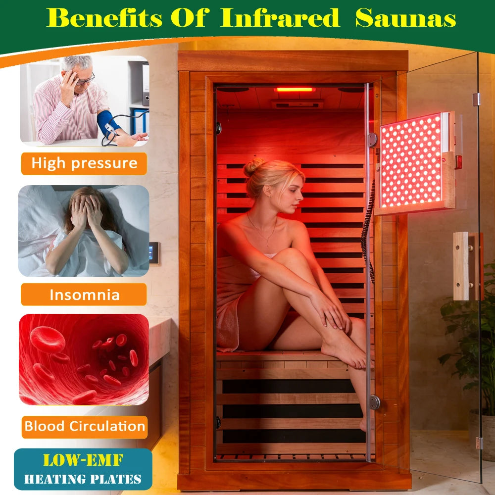 Okoume Glass Door Far Infrared Sauna With Red Light Therapy And Low EMF