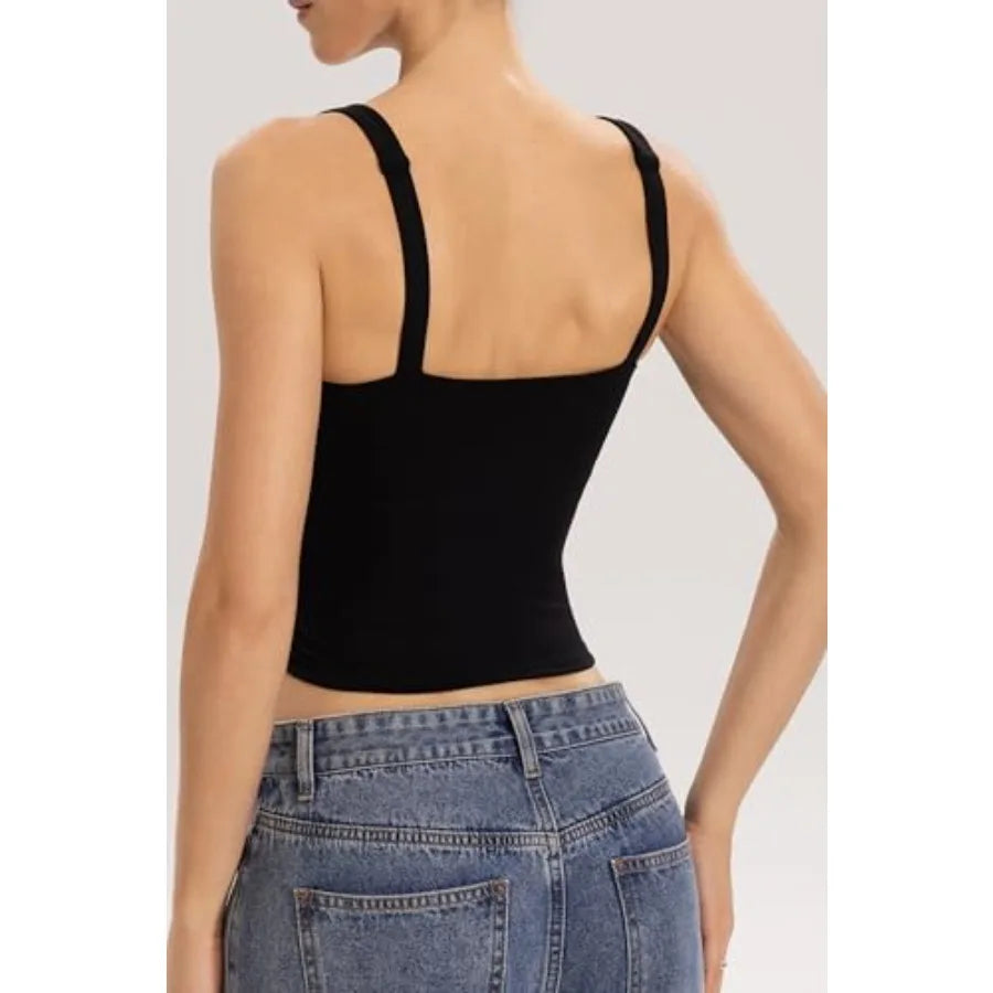 QINSEN Womens Tank Tops with Built in Bras Square Neck Double Lined Basic Sleeveless Workout Tops