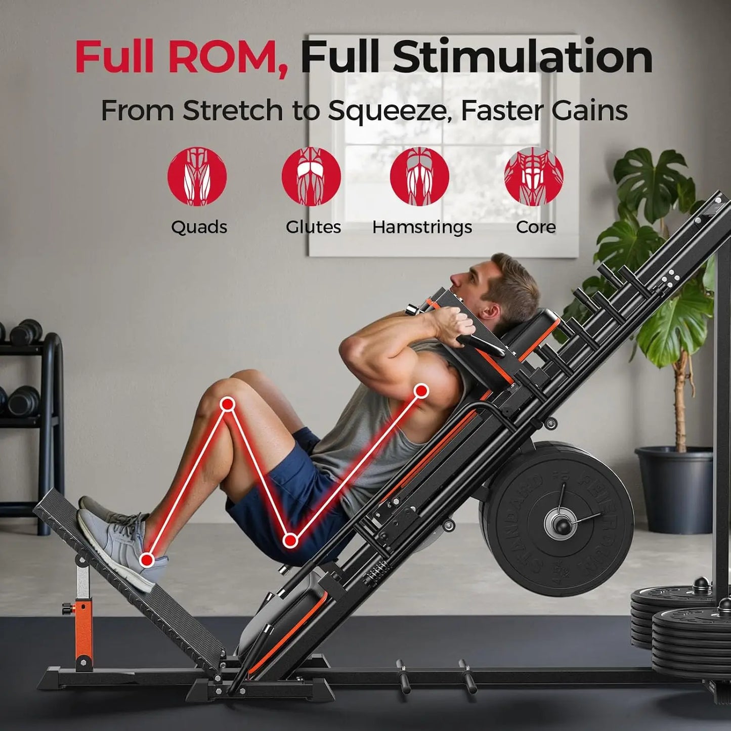 FED Fitness 3in1 Leg Press Hack Squat Machine With Ultra Quiet Pulley