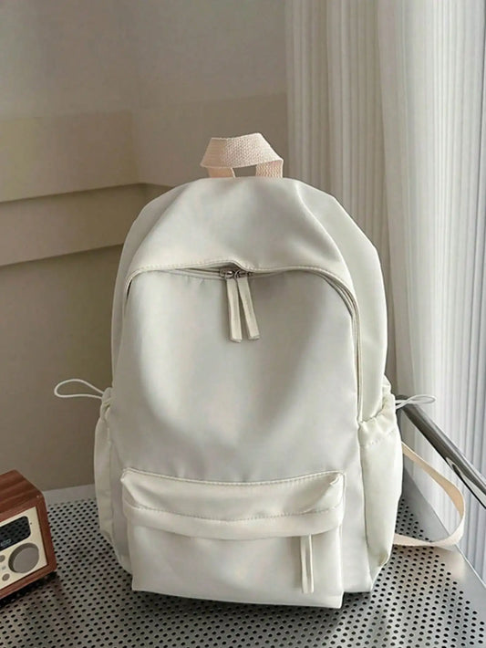 Fashion Casual Solid Color Student Backpack Foldable Multi Compartment Large Capacity Backpack Suitable for Daily Campus Life