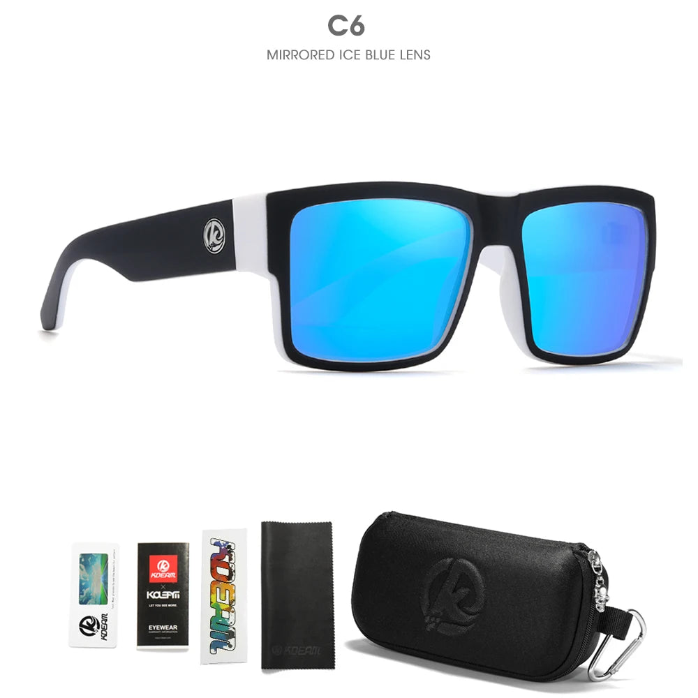 KDEAM All Black Polarized Sunglasses Unisex Square Shaped Polarizing Lens Wide Legged Sun Glasses Fishing Driving Men's Shades
