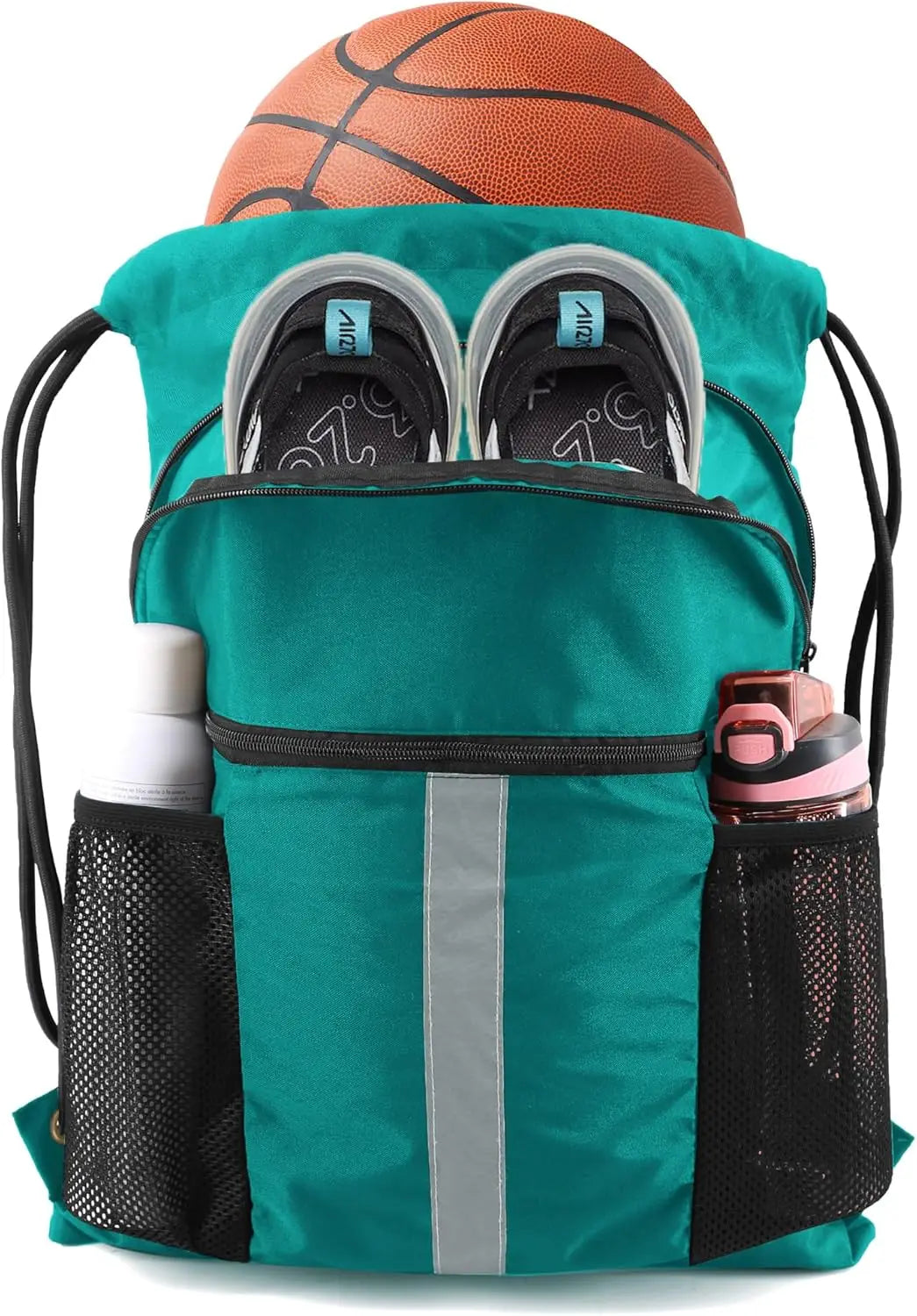 Drawstring Backpack with Shoe Compartment X-Large Black Gym Sports Cinch Bag
