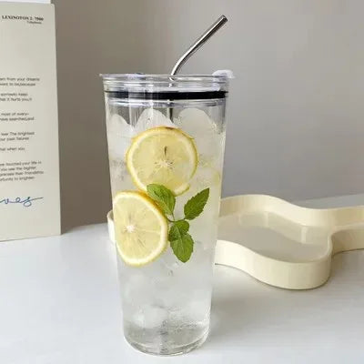 1000ML Glass Water Cup Large Capacity Temperature Resistant Drinking Cup For Girls With Lid and Straw Milk Juice Coffee Mug