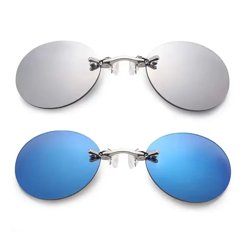 1-2PCS Clip On Nose Glasses Round Rimless Matrix Morpheus Sunglasses Mini Frameless Vintage Men Eyeglasses UV400