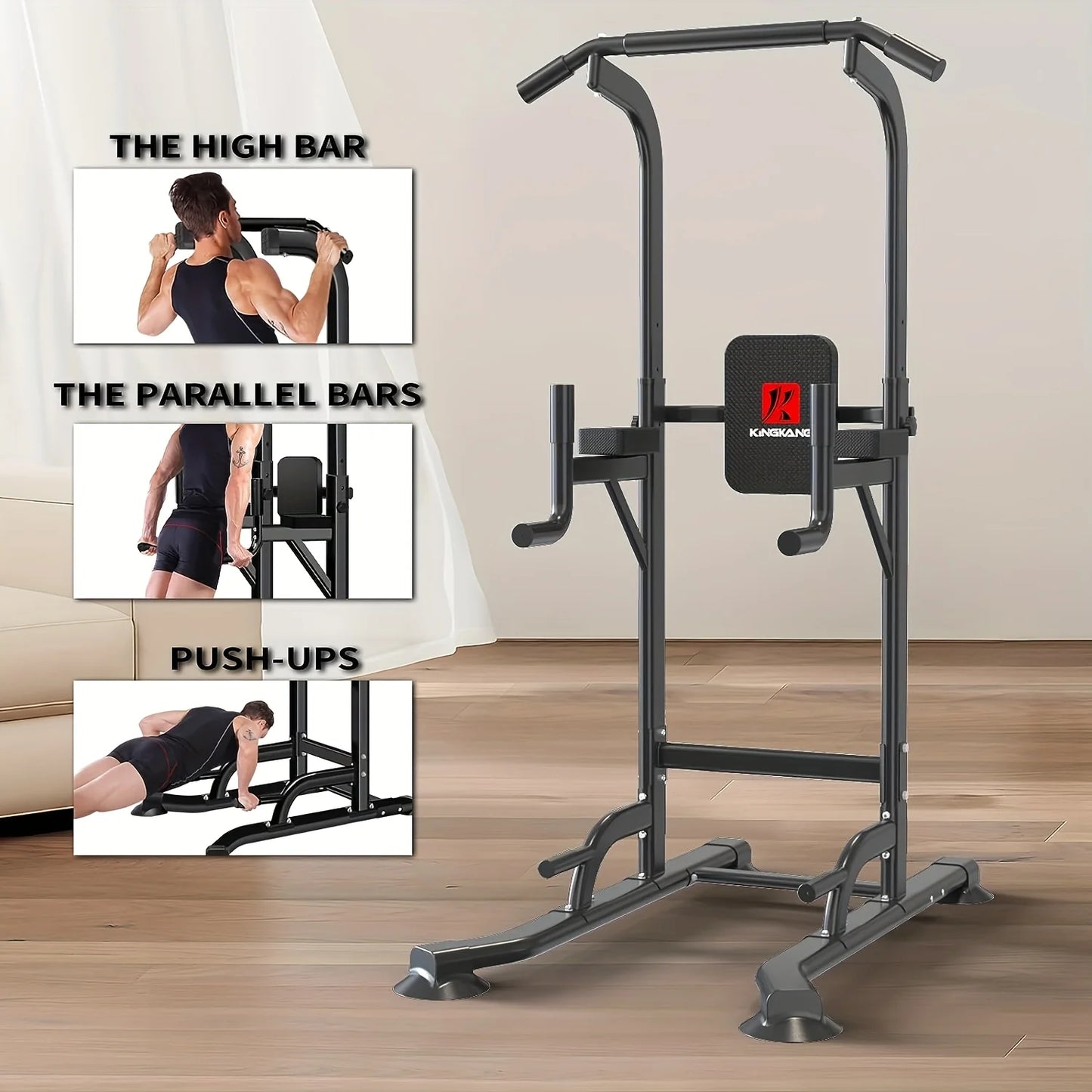Djustable Height Power Tower Dip Station, Multi-Functional Strength Training Fitness Workout Station, Pull Up Bar Station For Home Gym