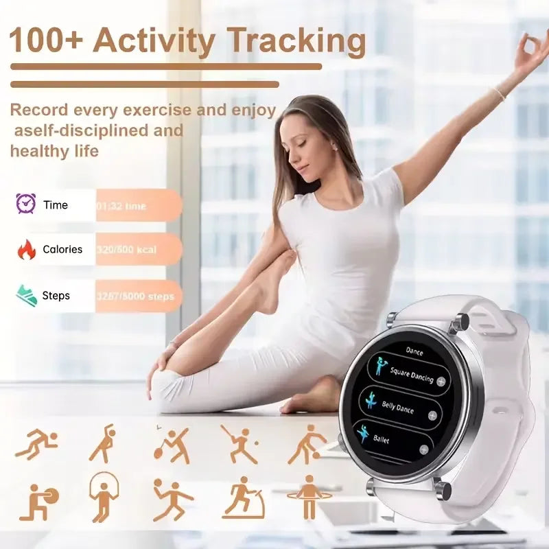 Smart Watch for Women, Fitness Tracker & Activity Tracker with Bluetooth Calls (Answer/Make), 1.8' HD/AMOLED Smartwatch for IOS/Android, 100+ Sport Modes, IP67 Waterproof, Heart Rate/SpO2/Sleep Monitor, 7 Bands