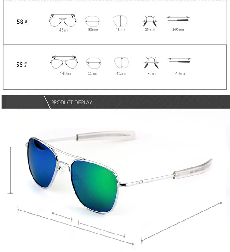 RE Pilot Sunglasses Men UV400 Top Quality American Army Military Mirror AGX Tempered Glass Lens Sun Glasses