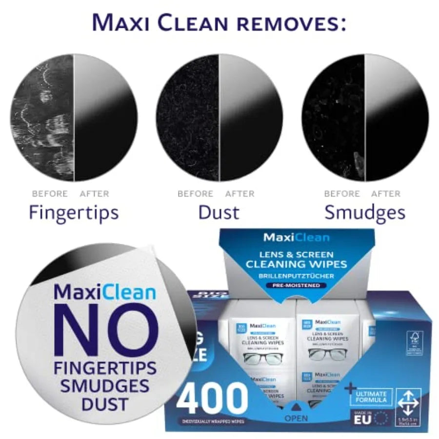 Glasses Wipes Lens Cleaner - Lens Wipes for Eyeglasses - 400 Pre-moistened Individually Wrapped Wipes for Eye Glasses, Electron
