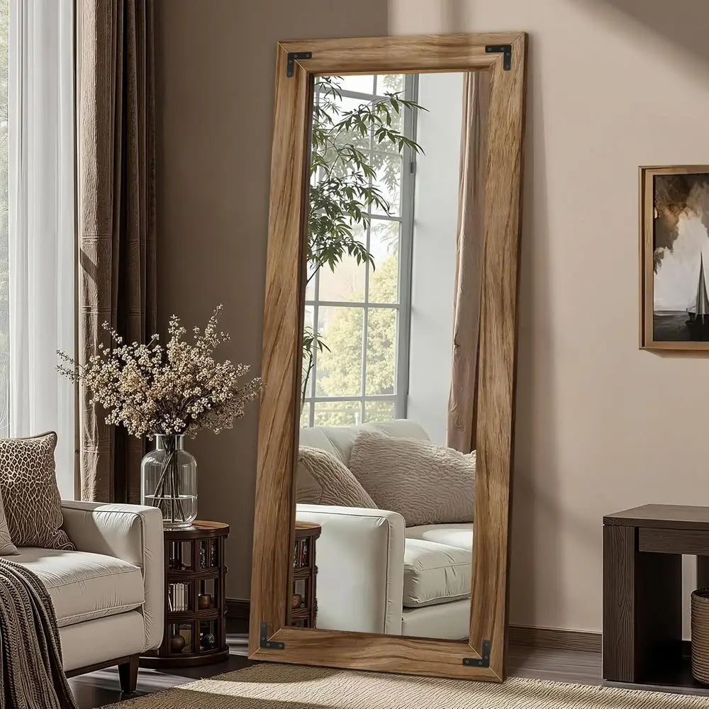 Wooden Full Length Mirror, 55"x22" Solid Wood Frame Floor Mirror, for Farmhouse, Bedroom, Living Room, Entryway Decor, Leaning o
