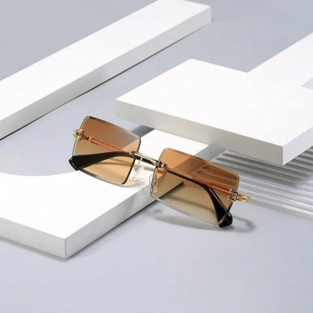 Fashion Rimless Rectangle Sunglasses for Women Men Ultralight Square Eyewear Unisex 9031