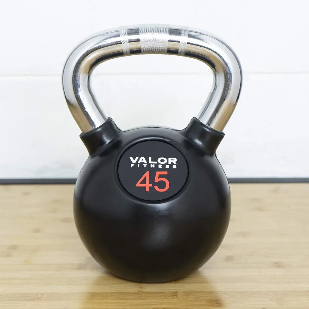 Rubber Coated Kettlebells with Chrome Handle 8-70lbs Home Gym Equipment