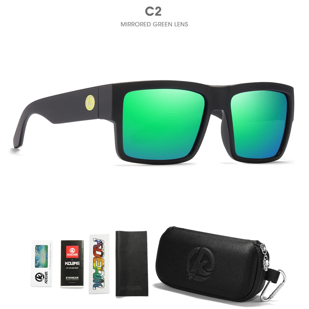 KDEAM All Black Polarized Sunglasses Unisex Square Shaped Polarizing Lens Wide Legged Sun Glasses Fishing Driving Men's Shades