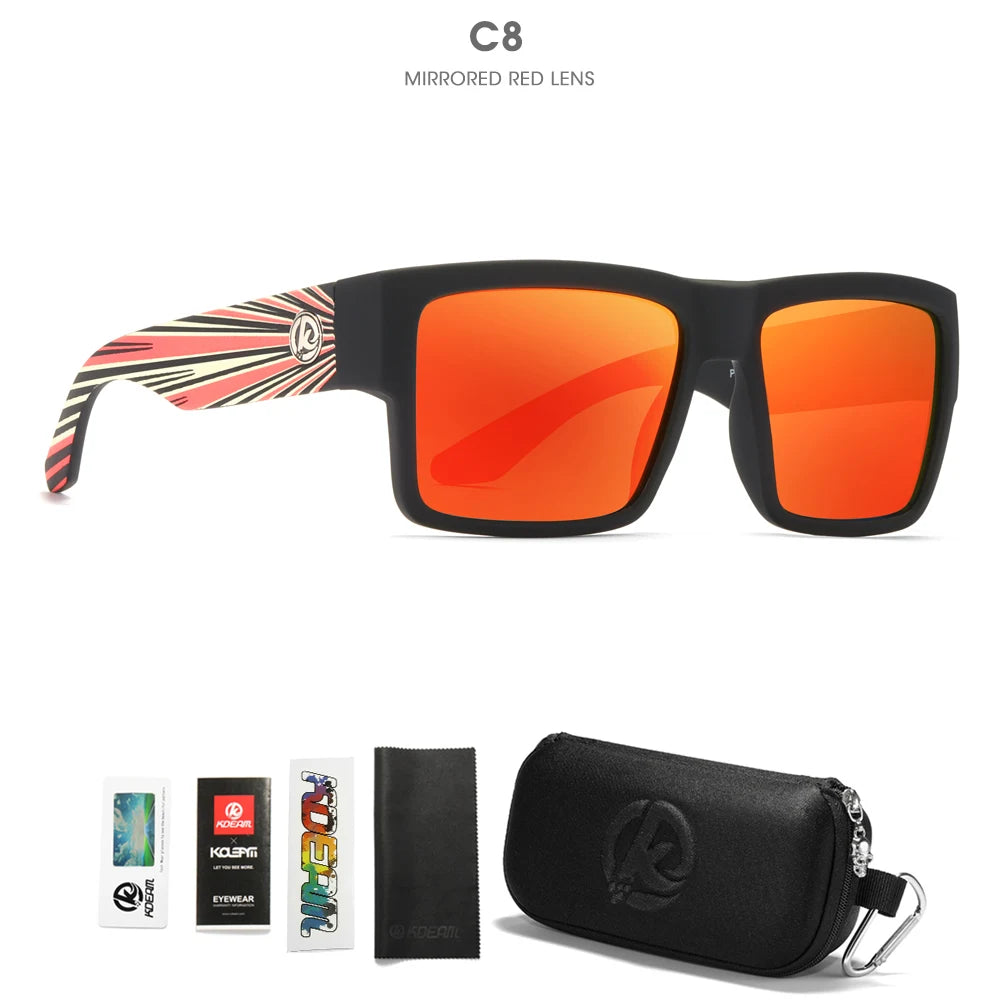 KDEAM All Black Polarized Sunglasses Unisex Square Shaped Polarizing Lens Wide Legged Sun Glasses Fishing Driving Men's Shades