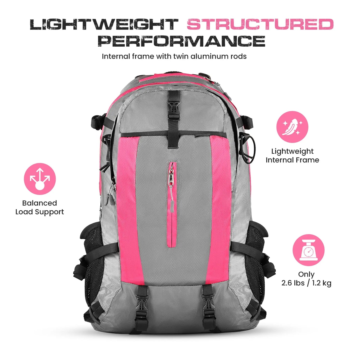 30L Internal Frame Hiking Backpack With Rain Cover Laptop Sleeve Hydration Compatible