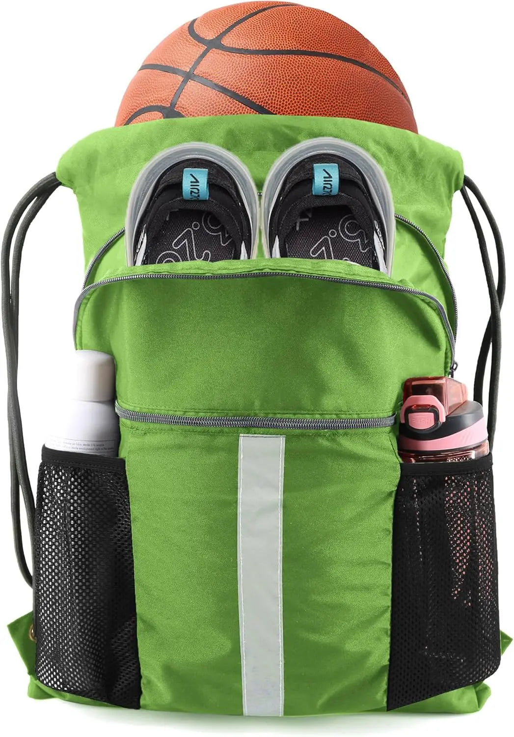Drawstring Backpack with Shoe Compartment X-Large Black Gym Sports Cinch Bag