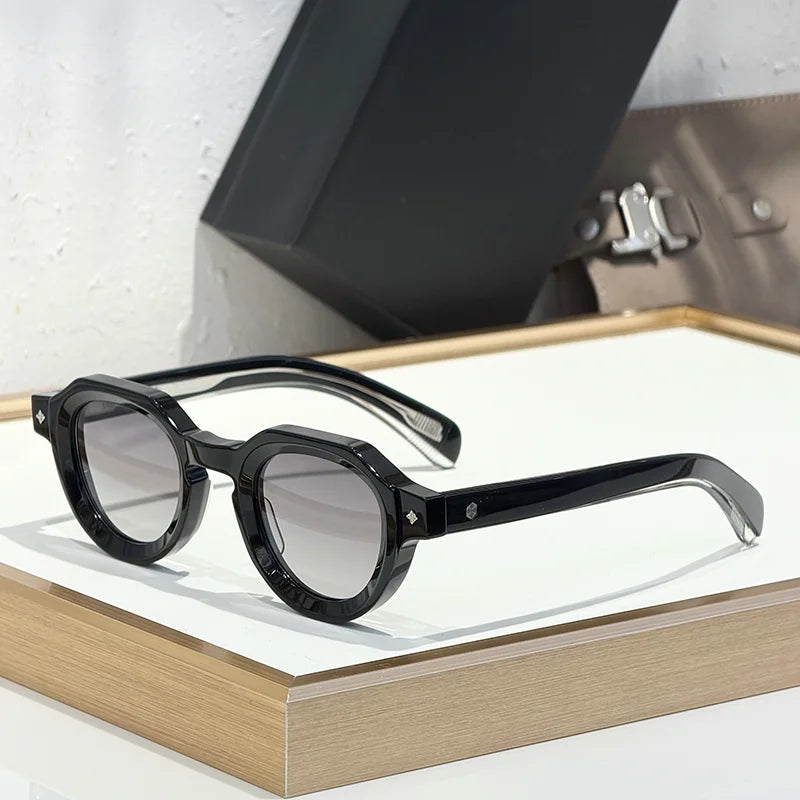 ATRIA Men's Vintage Crystal Green Special Shaped Sunglasses Designer Craft Niche Retro Thick Acetate Solar Glasses for Male