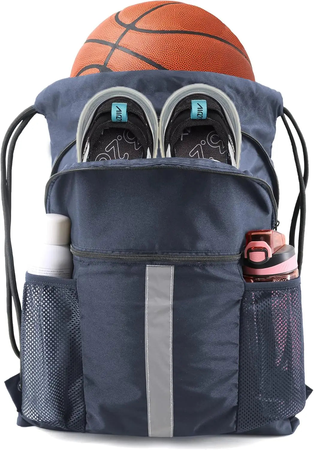 Drawstring Backpack with Shoe Compartment X-Large Black Gym Sports Cinch Bag