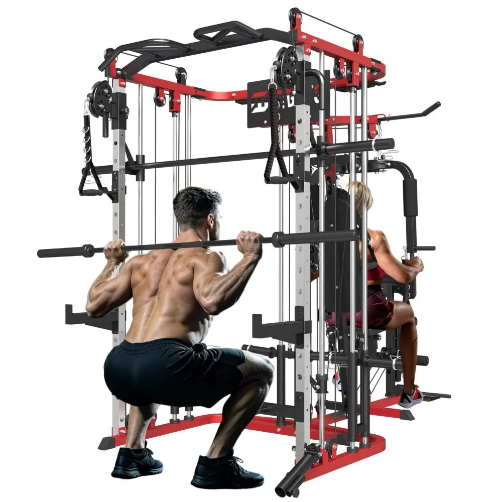 All in One Home Gym System Workout Station, Multi-Function Smithe Machine Power Cage with Cable Crossover System,, Customized