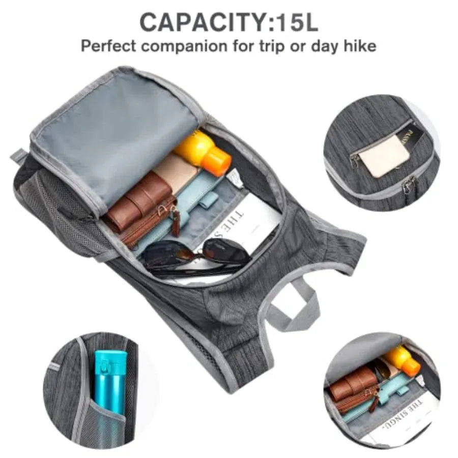 10L/15L Hiking Backpack Lightweight Packable Hiking Daypack Small Travel Outdoor Foldable Shoulder Bag