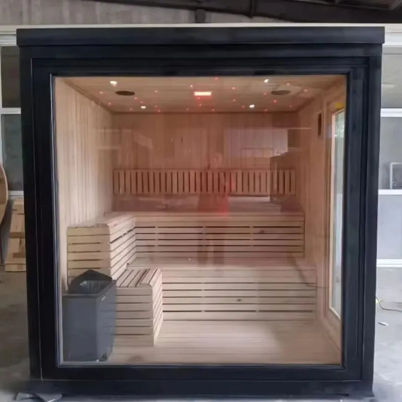Custom Outdoor Traditional Wet Steam Panoramic Electric Heating Furnace Steam Shower Sauna Room Customized