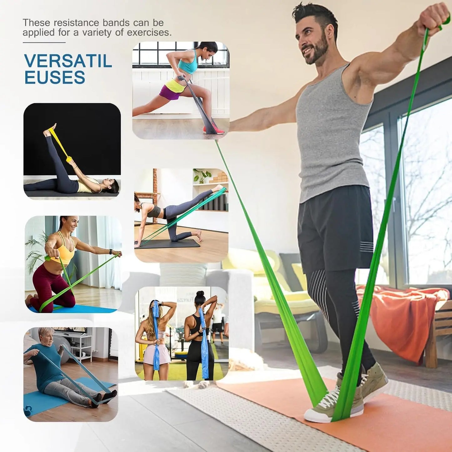 5 Pcs Professional Resistance Bands. Latex-Free, Pilates Band, Work Out Bands, Stretch Bands for Working Out Women or Men, Exerc