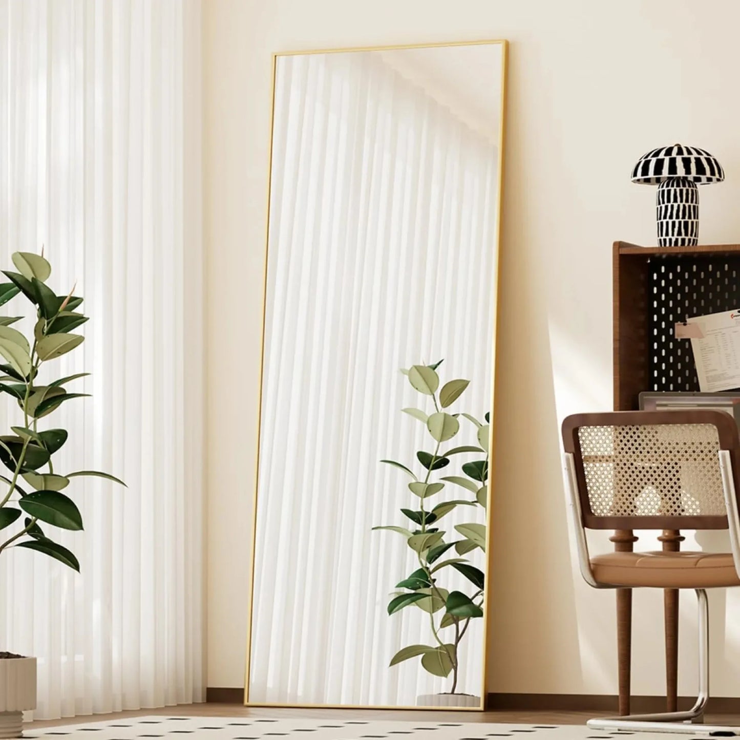 56"x21.2" Full Length Floor Mirror Rectangular Freestanding Leaning Wall-Mounted Mirror, Gold