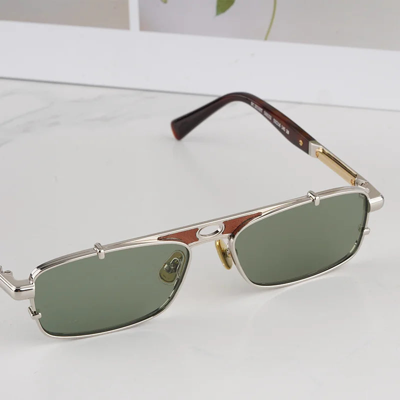 Vintage Craft Square Tortoise Sliver Pilot Sunglasses for Men Light Luxury Top Quality Double Bridge Alloy Soalr Glasses