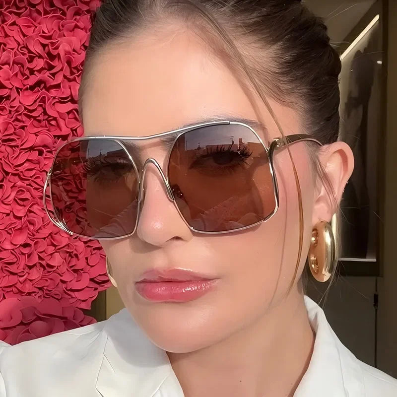 Fashion Polygon Oversized Sunglasses Women Luxury Brand Metal Sun Glasses Personality Outdoor Retro Eyeglassess Uv400 Men